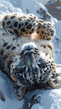 Snow leopard's playful pose