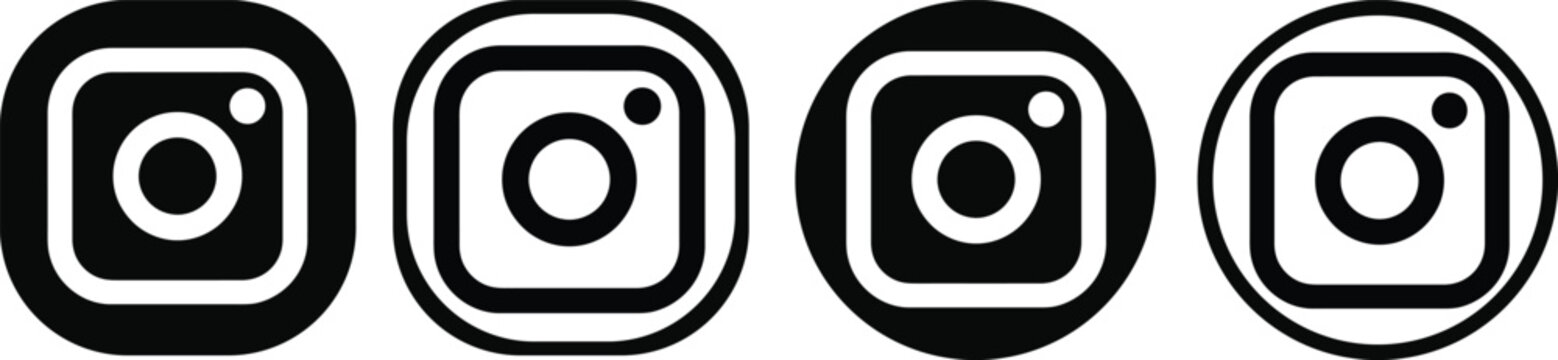 Instagram camera icons in rounded square frames black and white social media symbols collection minimalist design style