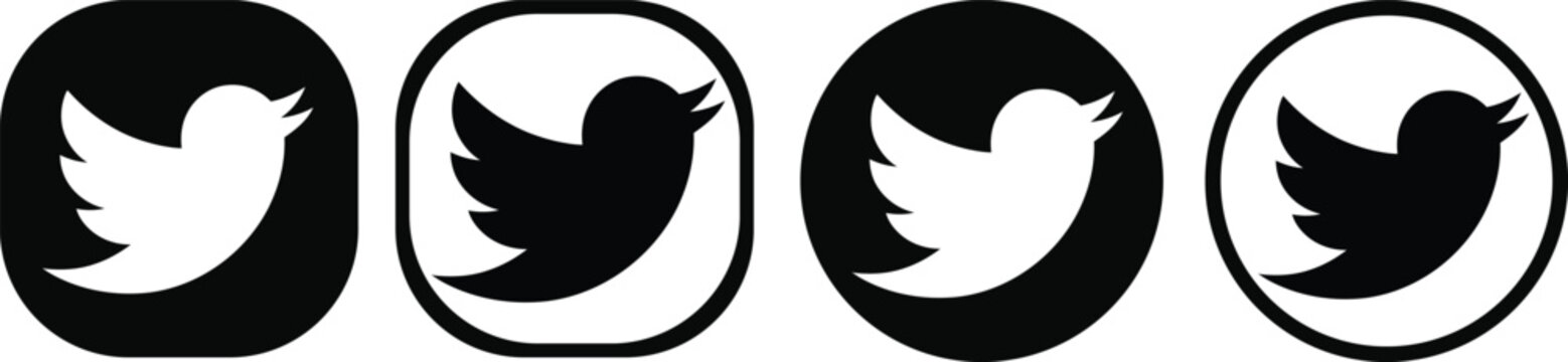 Twitter bird icons in rounded square frames black and white social media symbols collection minimalist design style