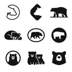 Obraz premium Set of Bear Logos, Flat Vector Icons