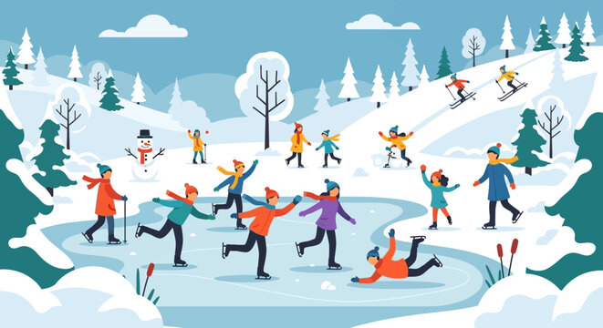 People Ice Skating Outdoors.