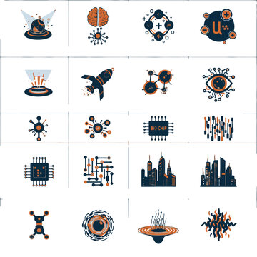 Innovation and future-tech icons for speculative design, advanced software, and emerging technology platforms.