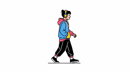 Fototapeta premium A cartoon person walking alone outside.