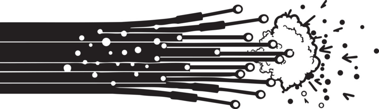 Black cables with wires and dots spreading out