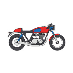 Fototapeta premium Retro Cafe Racer Motorcycle, Vintage Style, Red and Blue Colors, Isolated