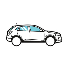 Obraz premium Modern Car Outline Drawing, Simple Vector Illustration, White SUV Side View