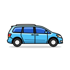 Fototapeta premium Blue Minivan Cartoon Drawing