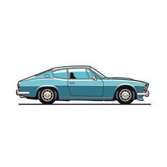 Obraz premium Vintage Blue Sports Car Illustration, Retro Auto Side View, Classic Vehicle