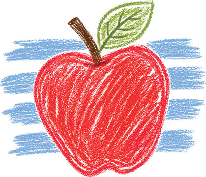 Red Apple Crayon Style Hand Drawn Illustration With Textured Background