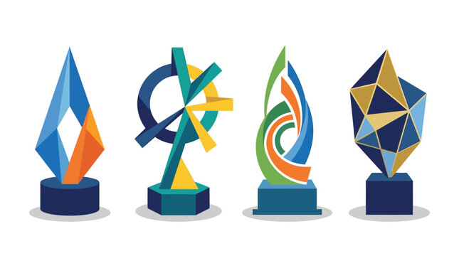 Four abstract colorful trophy awards.