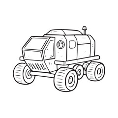 Obraz premium Hand-drawn futuristic rover vehicle illustration with detailed wheels and cabin in a clean graphic design viewpoint