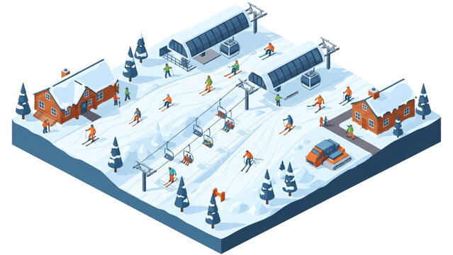 Isometric Winter Sports Campus Vector &ndash; Skiers, Snowboarders, Trainers and Service Teams Across Slopes, Lodges and Lift Systems CAD Human Activity Set