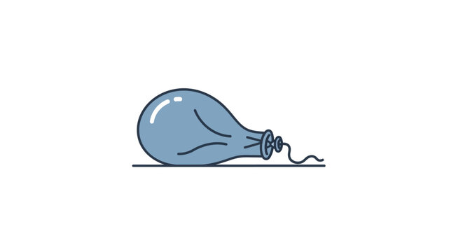 Deflated blue balloon lying on white background, flat design illustration