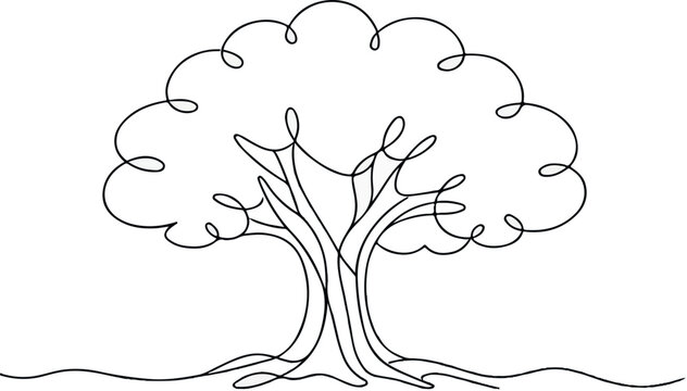 Continuous line tree drawing minimalist one line art nature illustration abstract botanical design simple outline tree isolated on white background