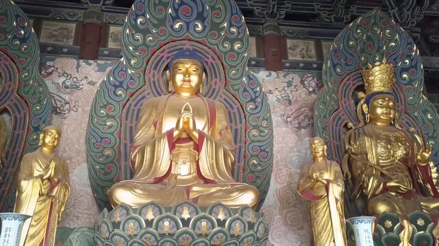 Golden Buddha Statues Inside Huayan Temple, Datong China