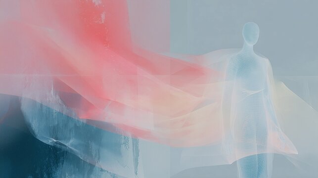 Translucent human figure surrounded by flowing chromatic light