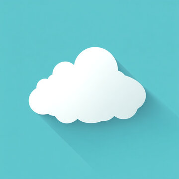 Minimalist white cloud icon with long shadow on teal background minimalist background
