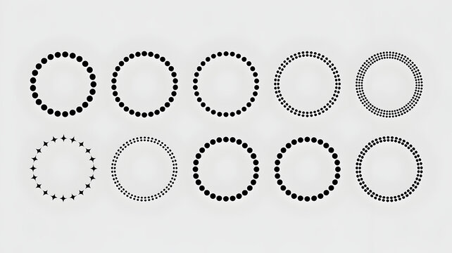 Abstract Dot Circles and Starburst Patterns on White Background Minimalist Design Elements