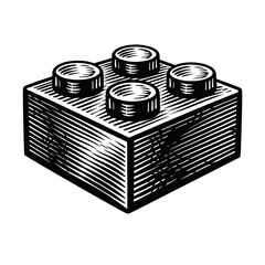 Naklejka premium Black and white illustration of a single toy building block with four studs on top, isolated on a white background