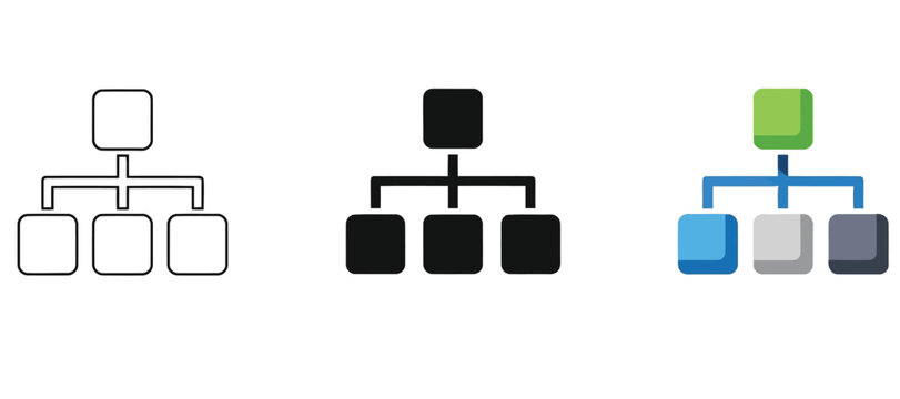 Set of hierarchy icons, organization chart symbols, business structure diagrams, vector illustration