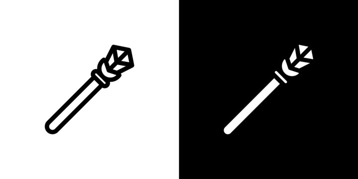 Magic Sceptre icon concept with flat Black White Background. Vector illustration.