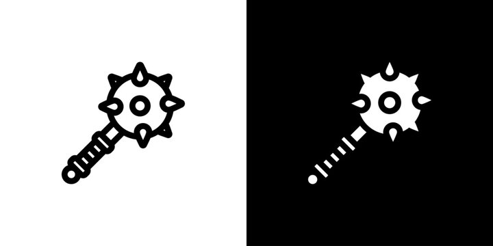 Spiked Mace icon concept with flat Black White Background. Vector illustration.