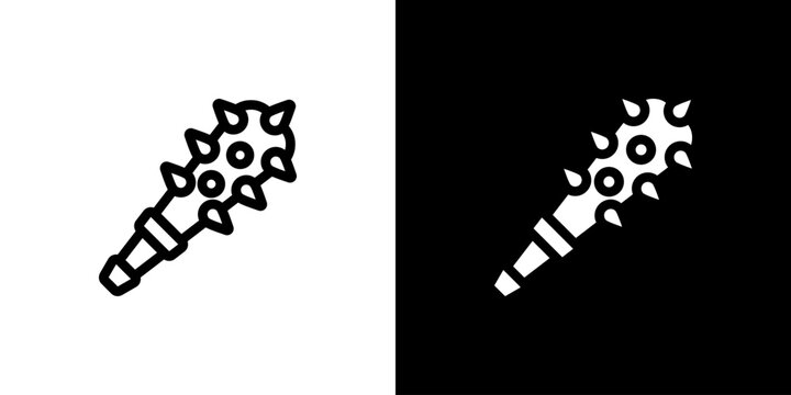 Wooden Spiked Club icon concept with flat Black White Background. Vector illustration.