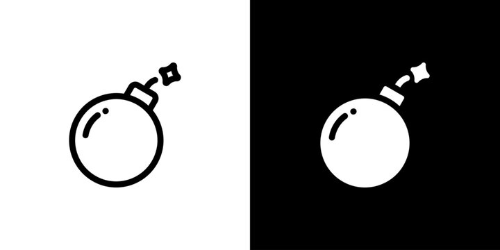 Round Bomb icon concept with flat Black White Background. Vector illustration.