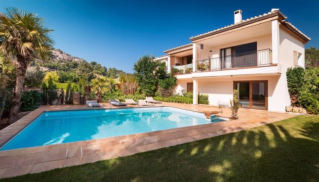 mediterranean mallorca modern house backyard with pool