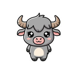 Fototapeta premium Cute cartoon baby cow character vector illustration, featuring a friendly bovine with classic black and white spots and a sweet, endearing expression, ideal for playful graphic art