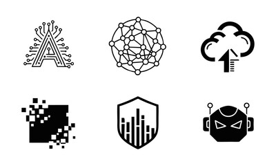 Geometric shapes and icons represent technology and data security concepts. © irfan