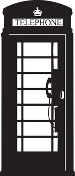Classic black telephone booth with old phone