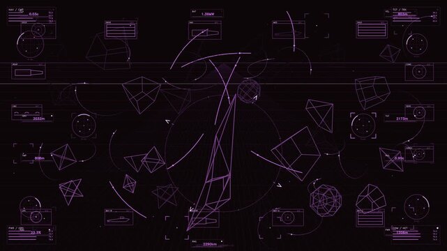 Futuristic Purple HUD Interface with Geometric Wireframes and Tactical Data Readouts