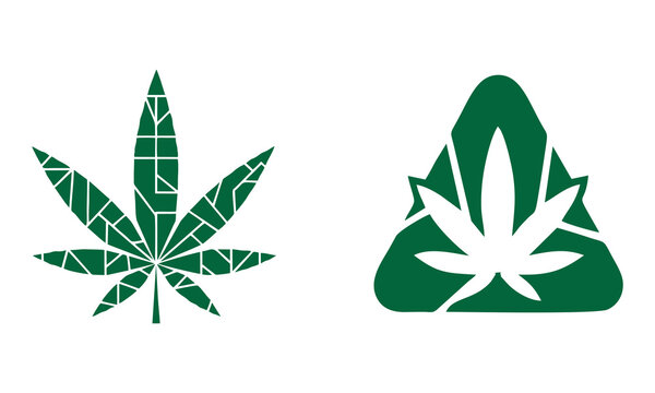 Geometric cannabis leaf illustration with marijuana bud outline