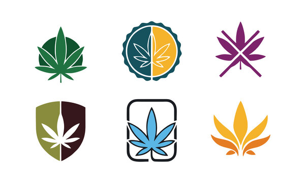 Vibrant cannabis leaf icons arranged in a creative pattern on a white background