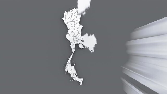 Thailand political map animation with assembling regions on gray background