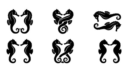 Seahorse silhouette set, black sea horse vector icons, marine animal shapes collection for creative logo design and underwater wildlife illustration isolated on a simple white background for graphic a © Fernando