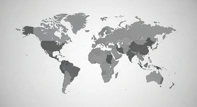 World map illustration global view grayscale continents design