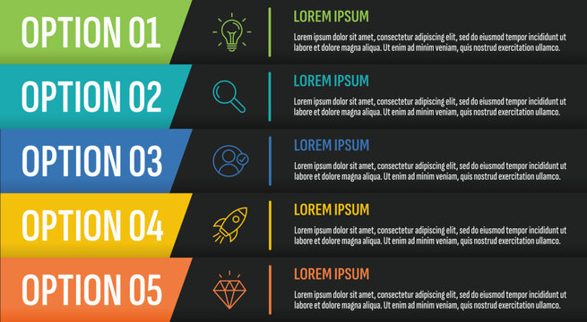 Modern Dark Infographic Template &ndash; 5 Option Business Process Layout