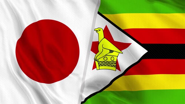 Japan and Zimbabwe Flag Waving Animation Seamless Loop