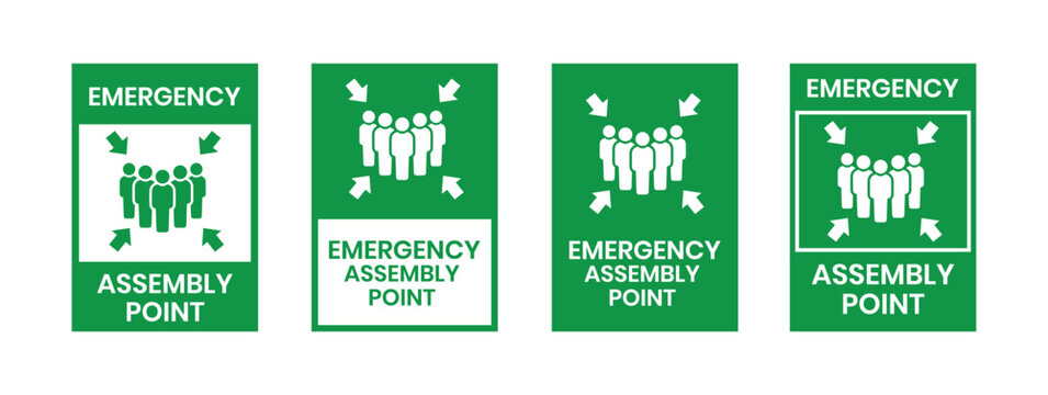 Emergency assembly point sign. Assembly point sign symbol vector illustration isolated on white background.
