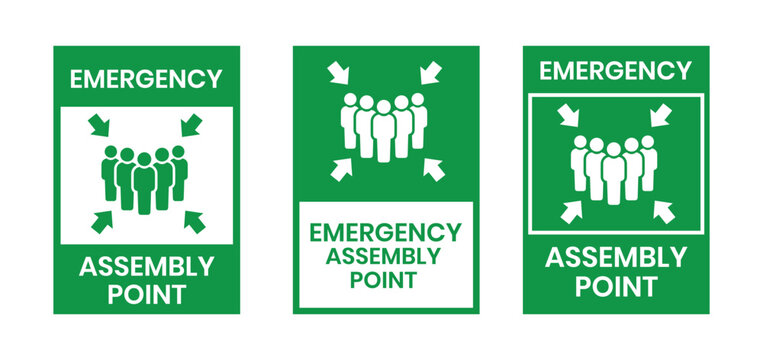 Emergency assembly point sign. Assembly point sign symbol vector illustration isolated on white background.