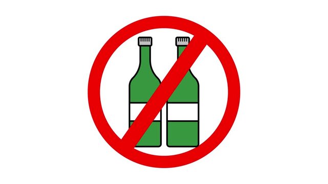 Animated prohibition symbol for no alcohol consumption on a white background.