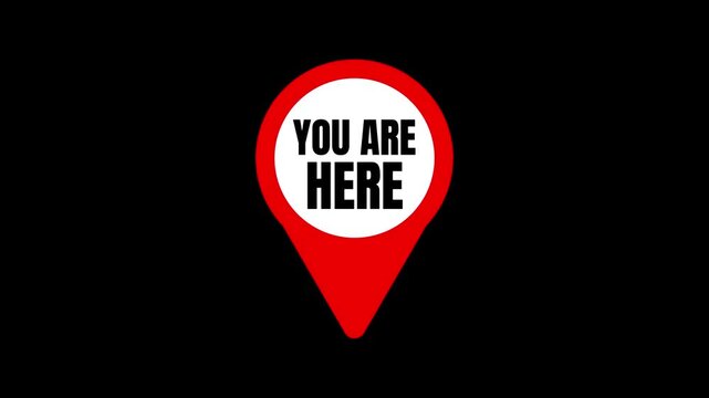 Animation Red location point with text "You are here". Location map icon on transparent background. Location pin for apps, UI and web design