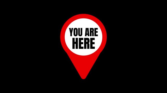 Animation Red location point with text "You are here". Location map icon on transparent background. Location pin for apps, UI and web design