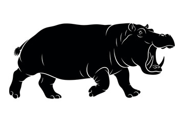 Powerful hippopotamus silhouette a bold and striking wildlife illustration in black and white © graphixarrow