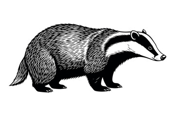 Vintage engraving of a european badger a detailed silhouette illustration of wildlife © graphixarrow
