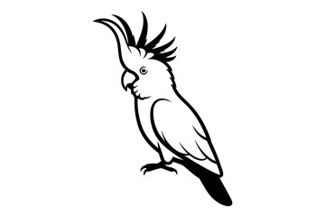 Elegant cockatoo silhouette a striking black and white illustration of a crested bird © graphixarrow