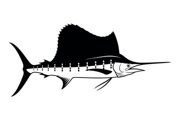 Striking sailfish silhouette a black and white illustration of a majestic ocean predator © graphixarrow