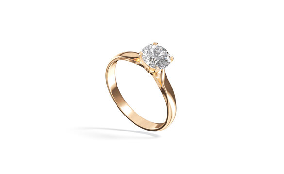 Blank gold ring with diamond mockup png, half-turned view, transparent background, 3d rendering. Empty female sparkle jewelery with carat mock up cut out. Clear platinum metal accessory template.